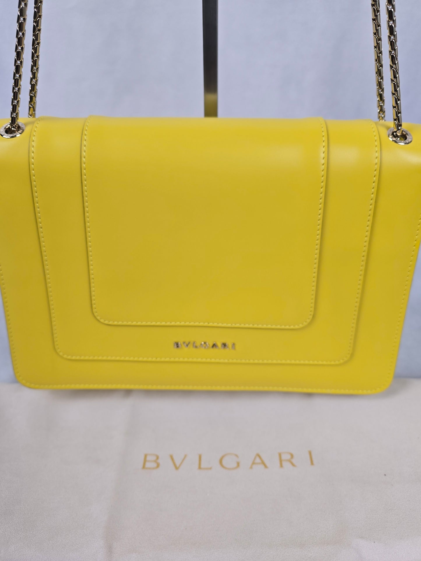 Bvlgari Serpenti Large Calfskin Leather Yellow Handbag with Shoulder Chain Strap
