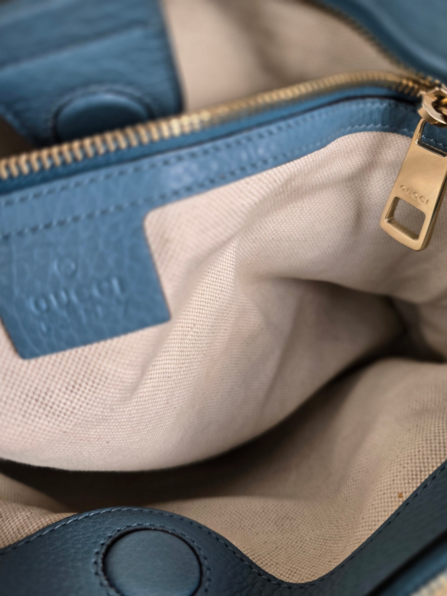 Gucci Bamboo Two-Way Teal Leather Tote