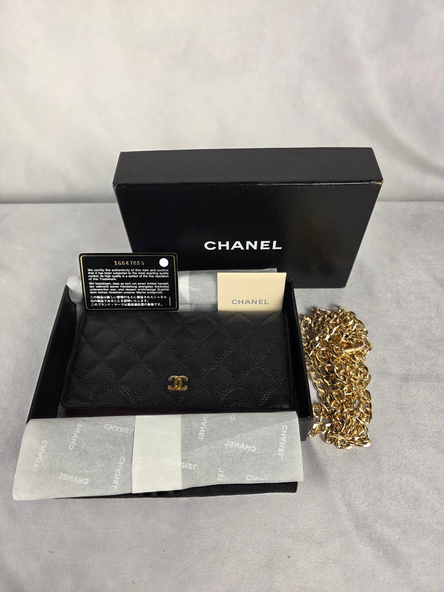 CHANEL QUILTED BLACK CAVIAR LONG WALLET
