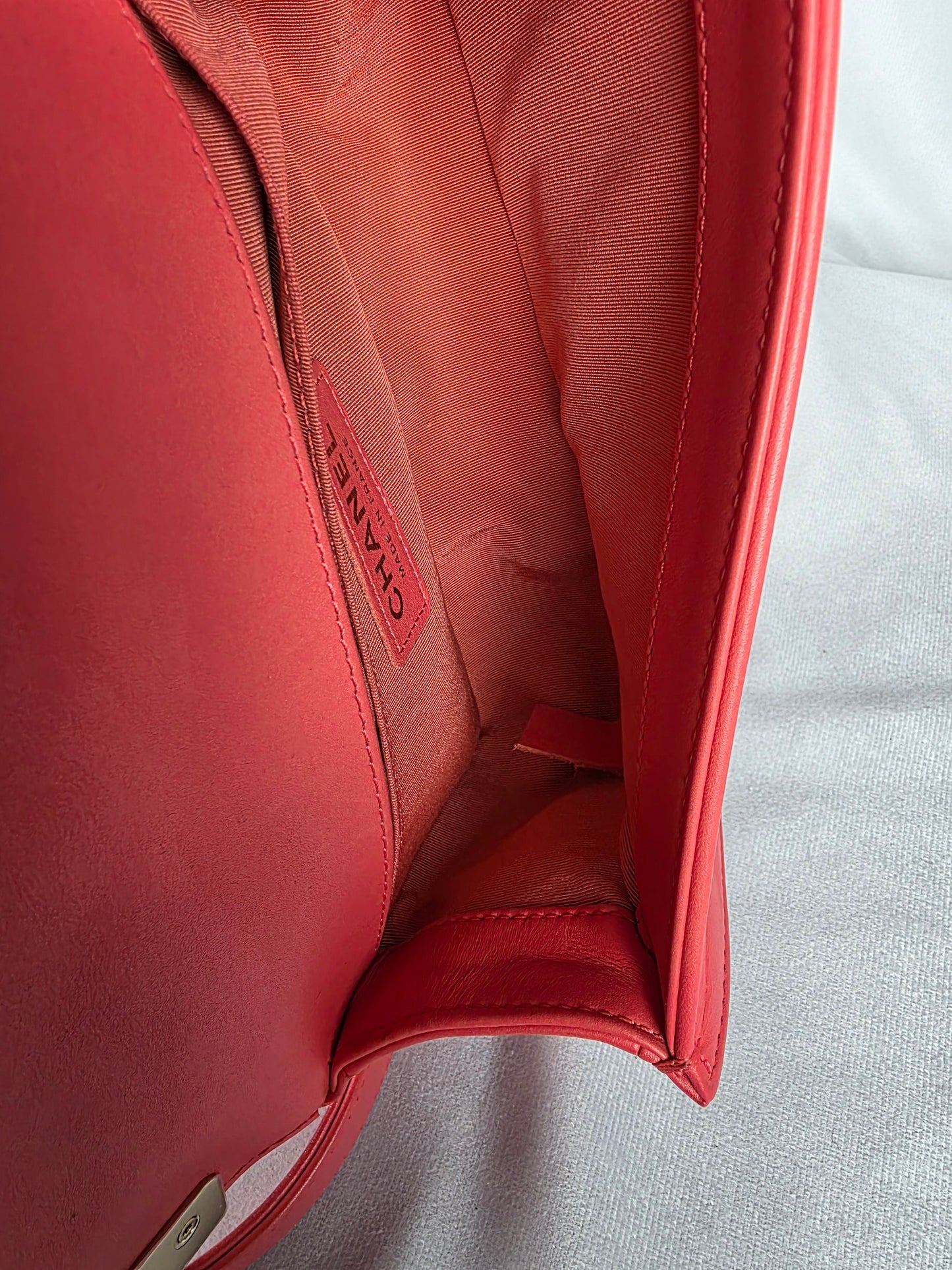 CHANEL "RARE" VERTICAL STITCHED SMALL PINK BOY BAG