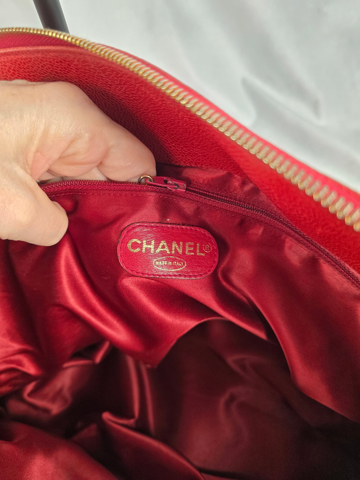 Chanel CC Large Dome Tote in Red Caviar Leather
