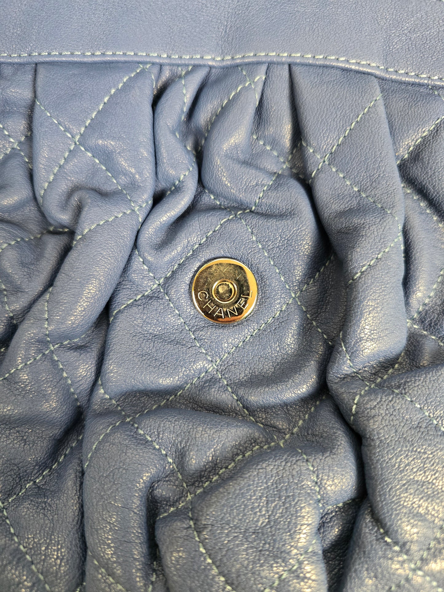 Chanel Blue Lambskin Chain Around Flap Bag