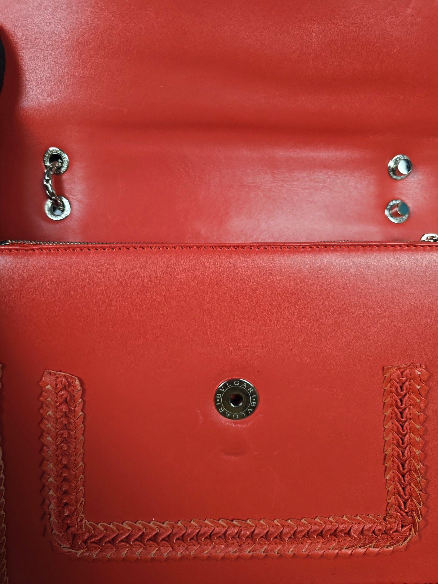 Bvlgari Serpenti Large Calfskin Red Leather Handbag with Shoulder Chain Strap