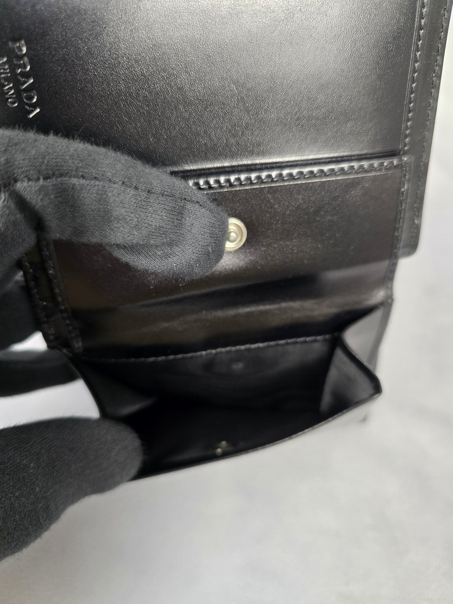 Prada Vintage Black Vinyl and Leather Mens Wallet