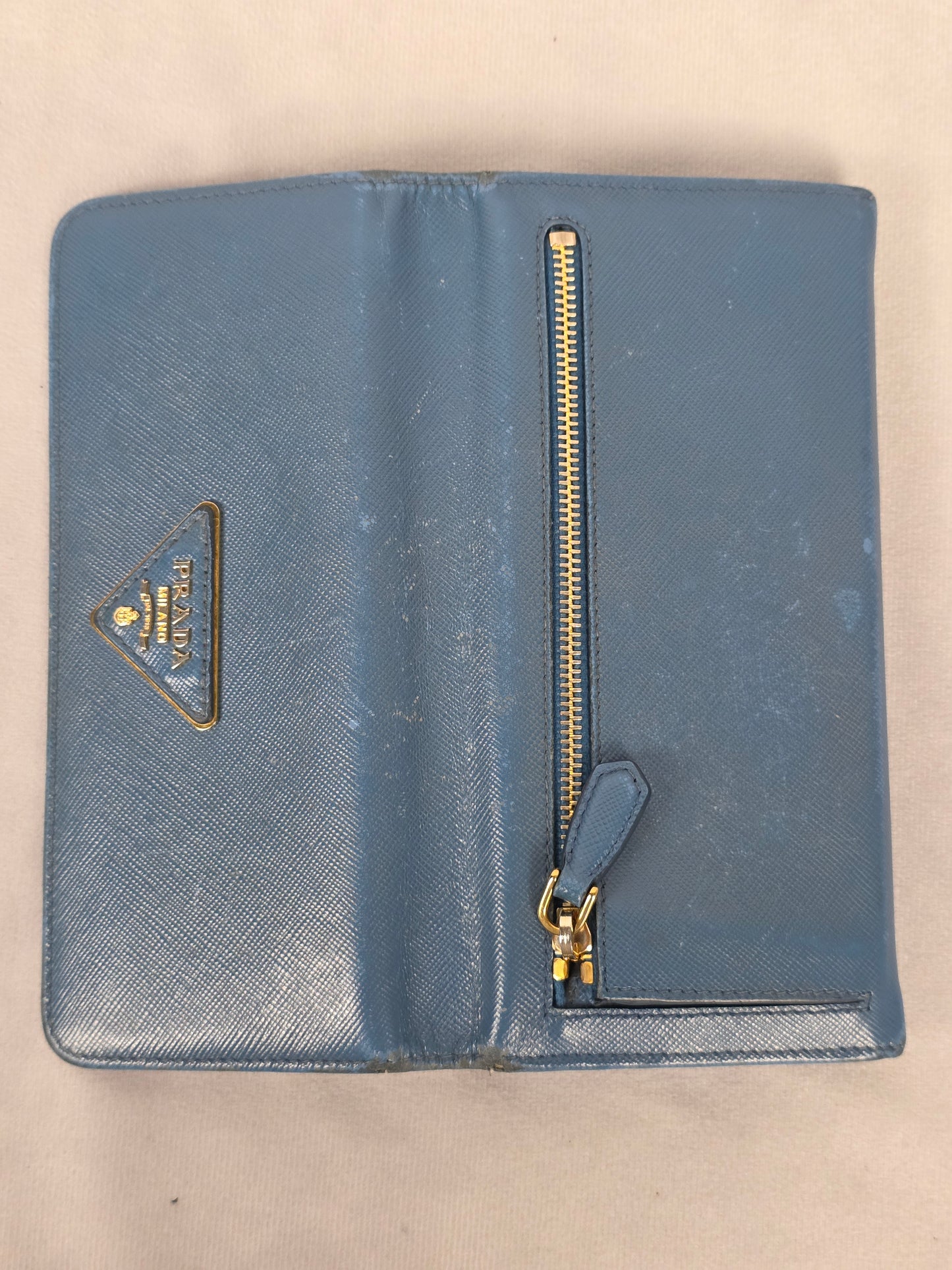 PRADA SAFFIANO BLUE FLAP CONTINENTAL WALLET