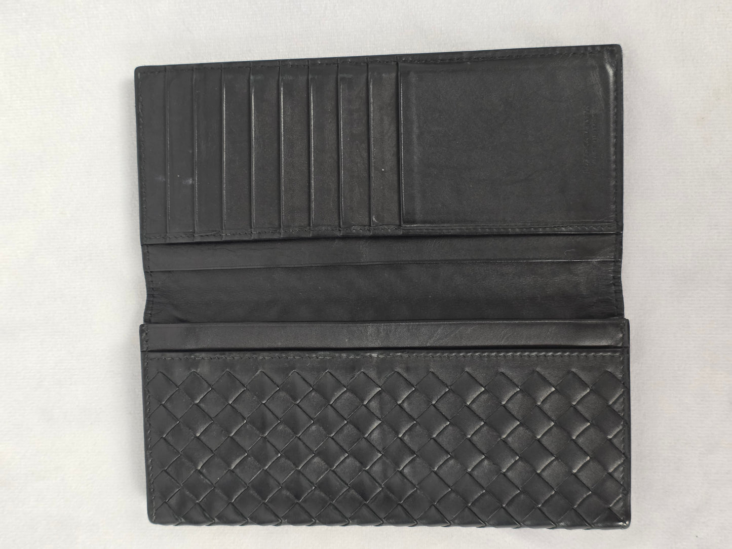 BOTTEGA BLACK INTRECCIATO WOVEN LONG FLAP WALLET