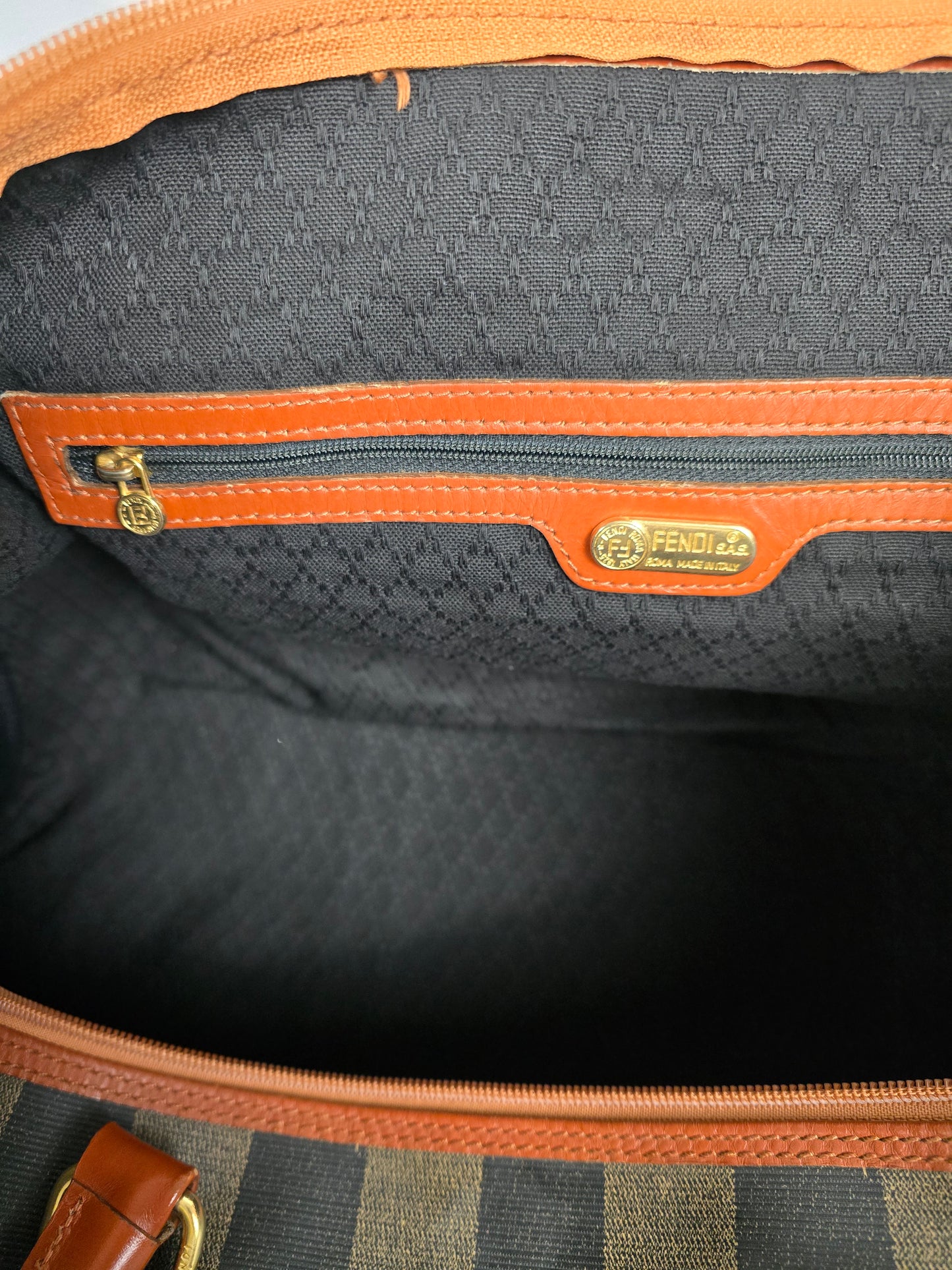 Fendi Pequin Pecan Striped Size 50 Top Handle/Crossbody Bandolier Weekend Bag