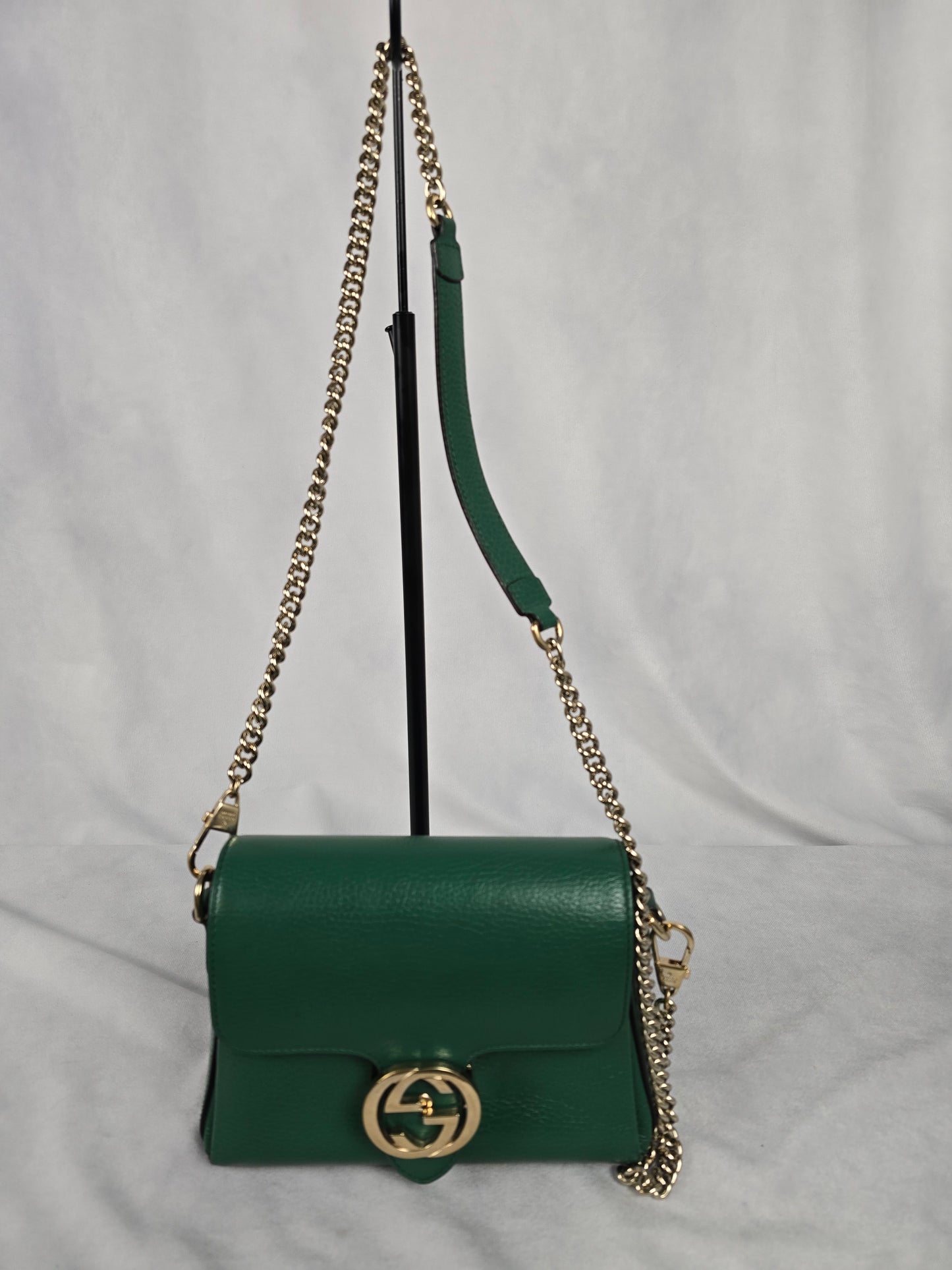 Gucci Small Green GG Leather Interlocking G Crossbody