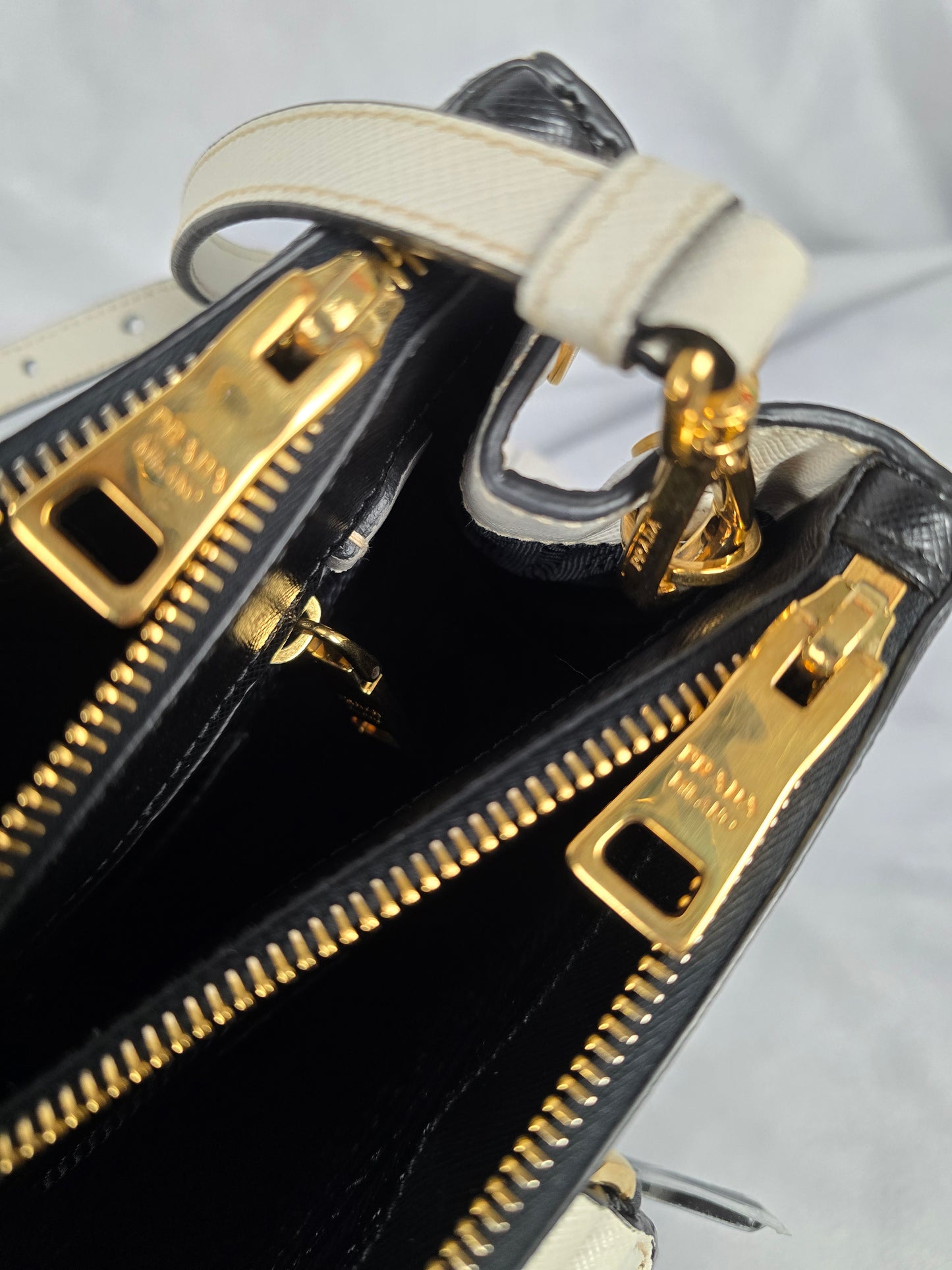 Prada Saffiano Leather Black/White Lux Two-Way Tote