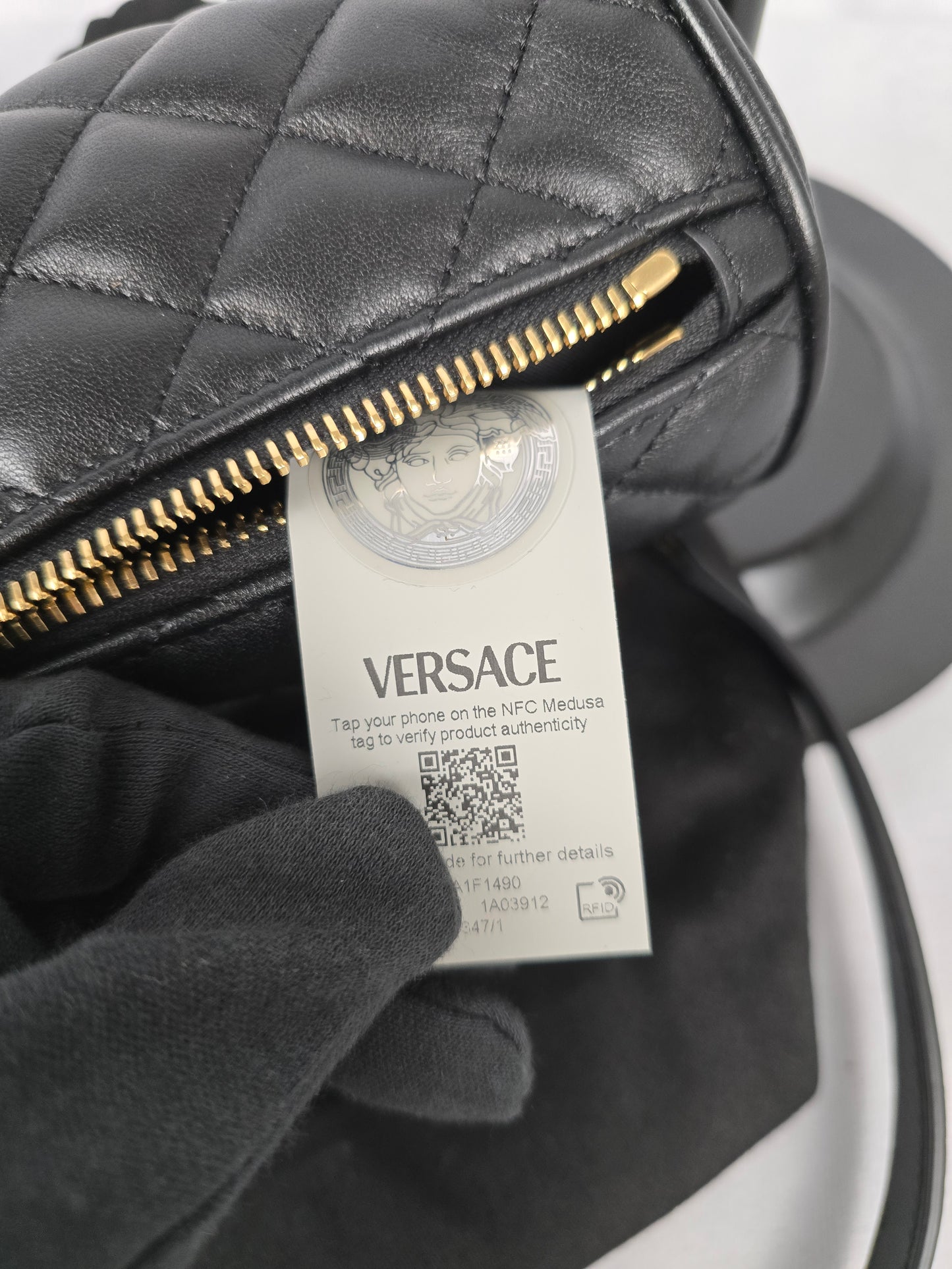 Versace Black Quilted Lambskin Leather Crossbody - New