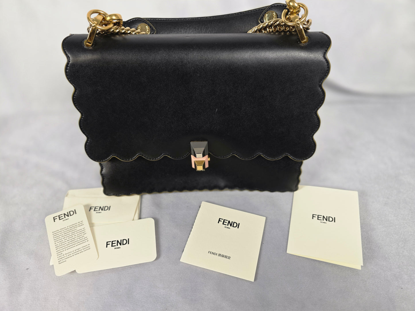 Fendi Black with Gold Trim Medium Kan I Shoulder Bag