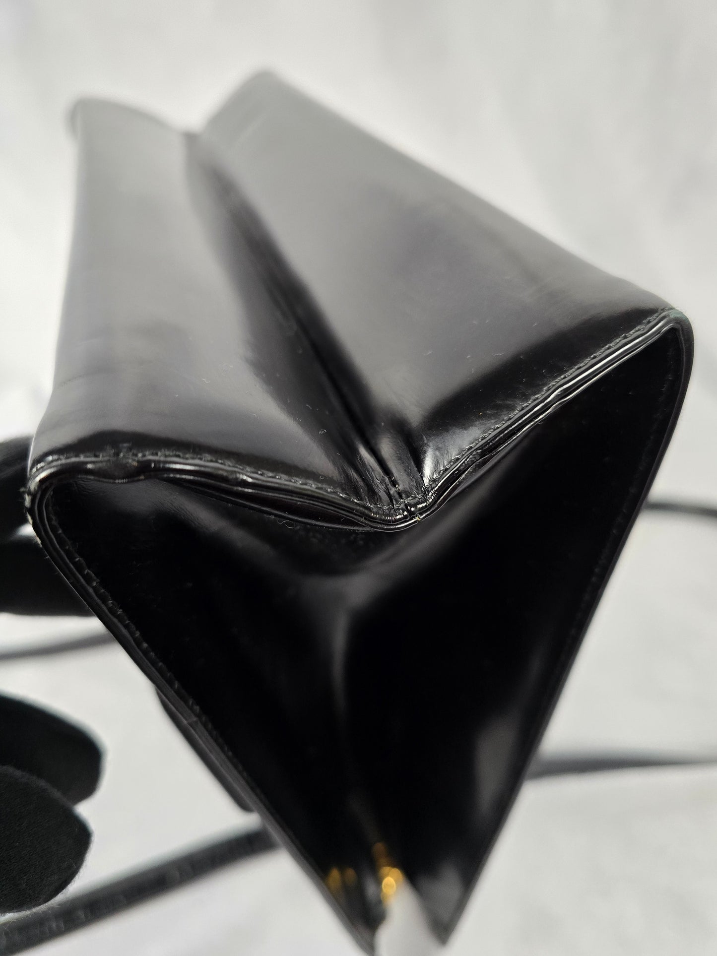 Ferragamo Gancini Black Patent Leather Shoulder Bag