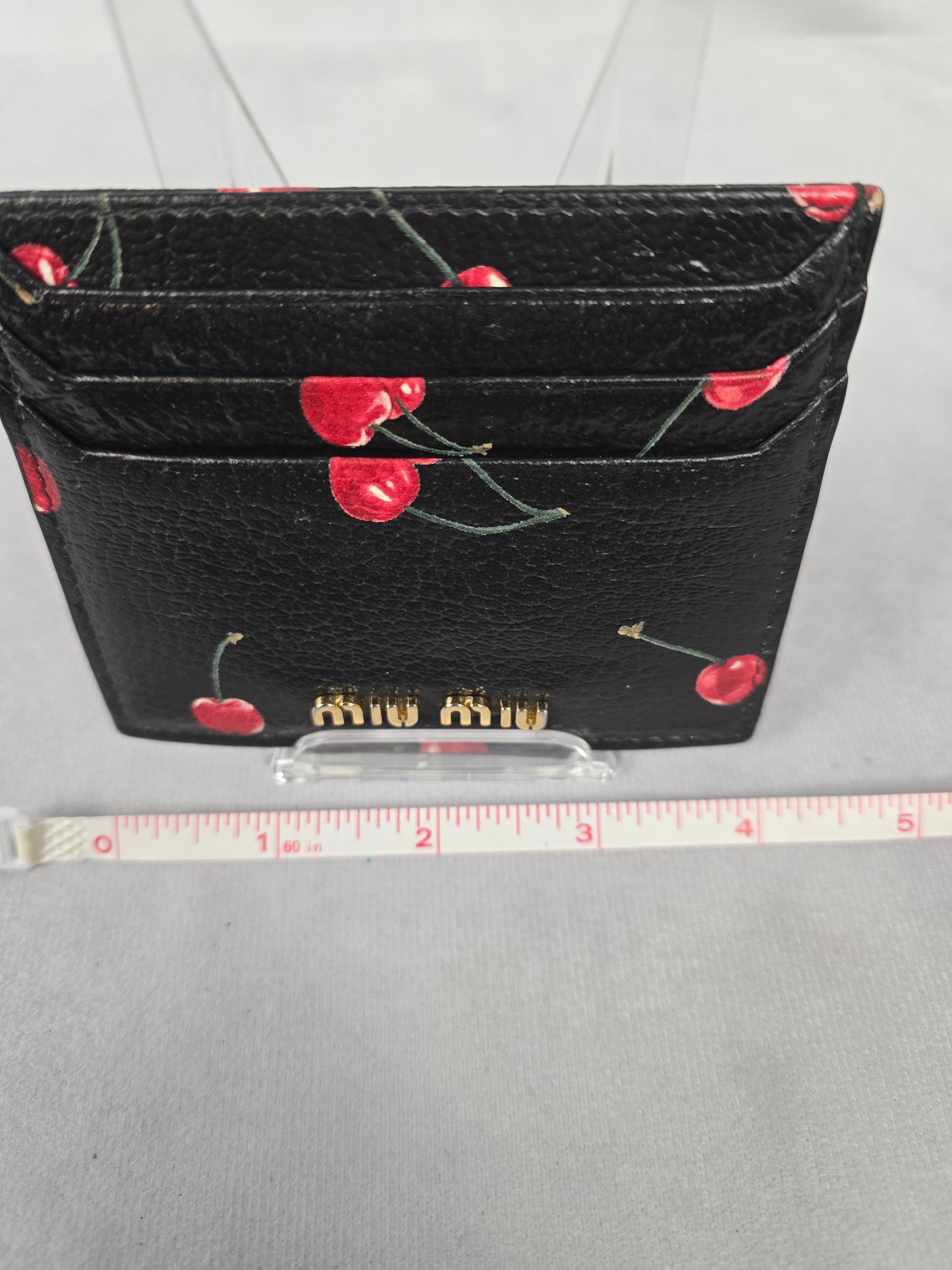 Miu Miu Black Card Holder with Cherry Print