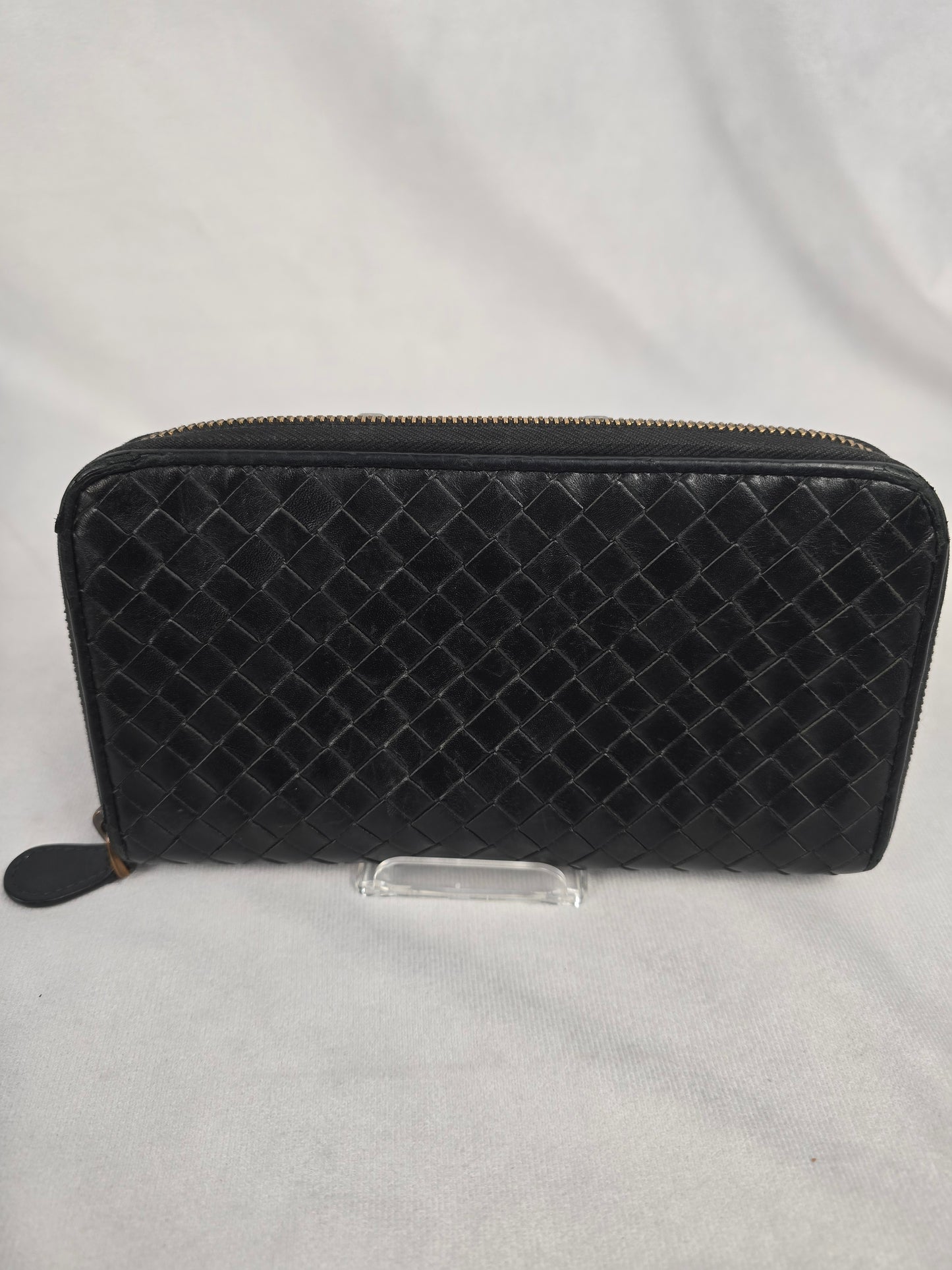 Bottega Veneta Black Intrecciato Leather Zippy Long Wallet