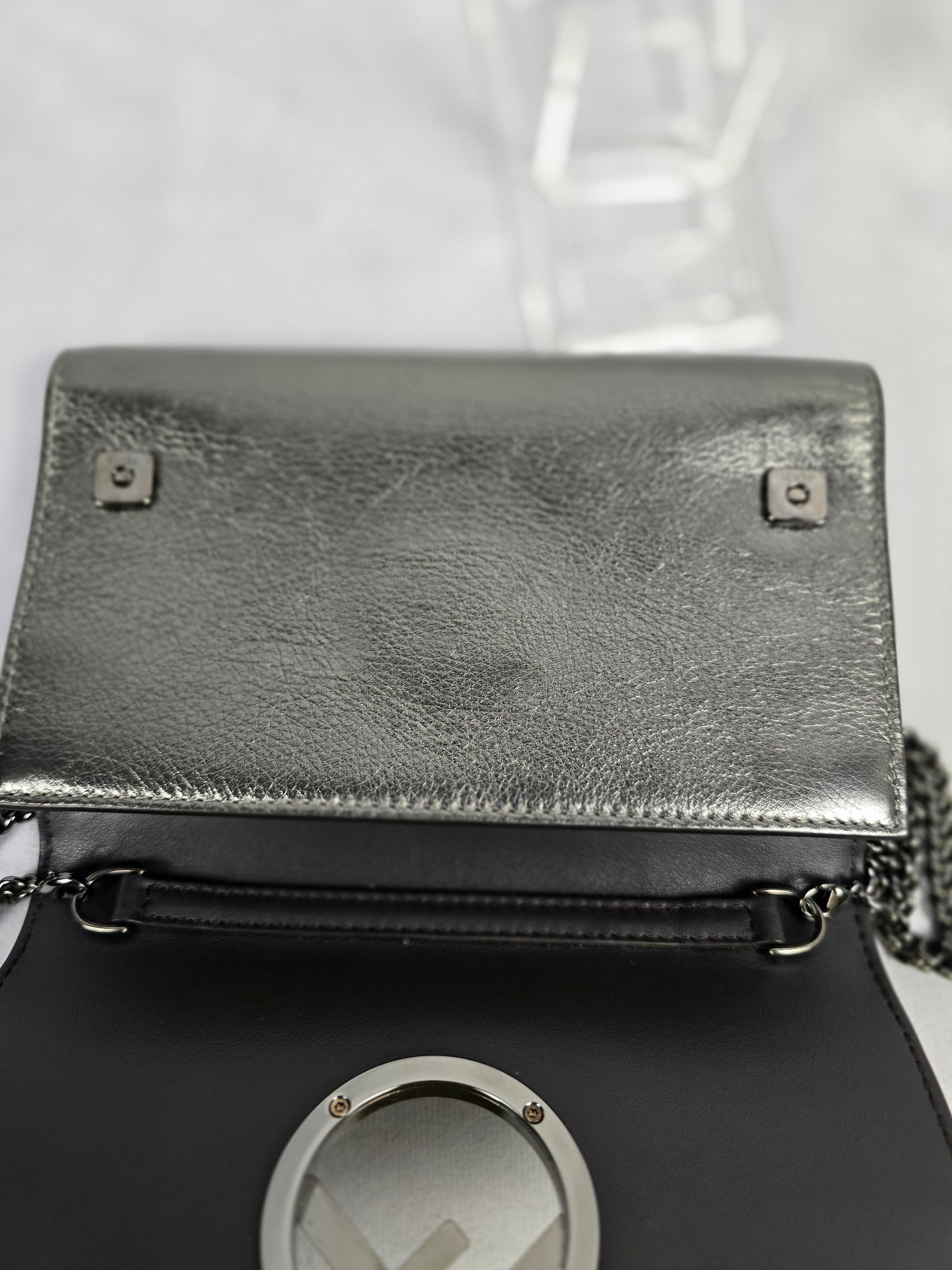 Fendi Metallic Graphite Wallet on Chain/Crossbody