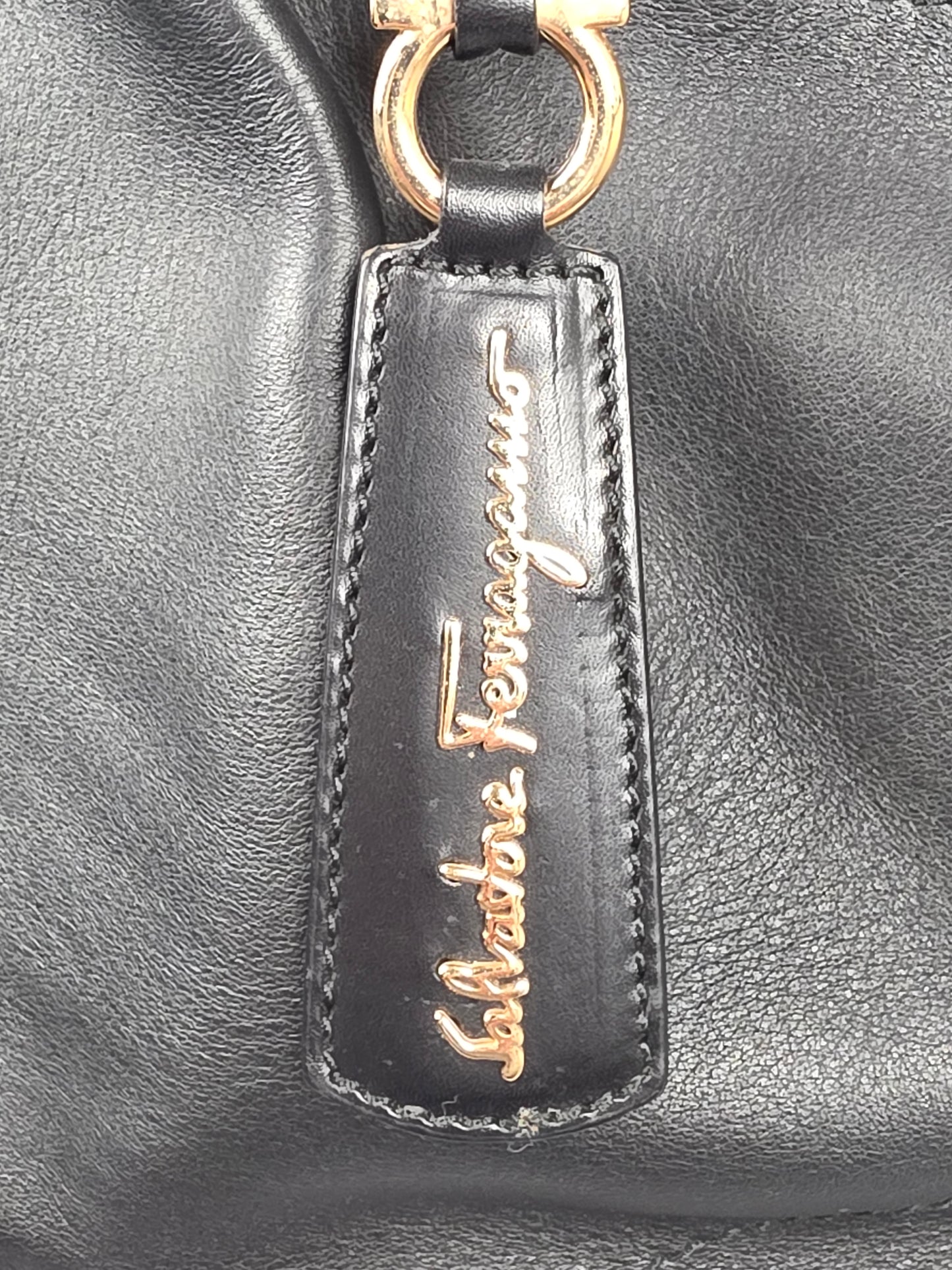 Salvatore Ferragamo Gancini Soft Black Leather Tote Bag + Strap