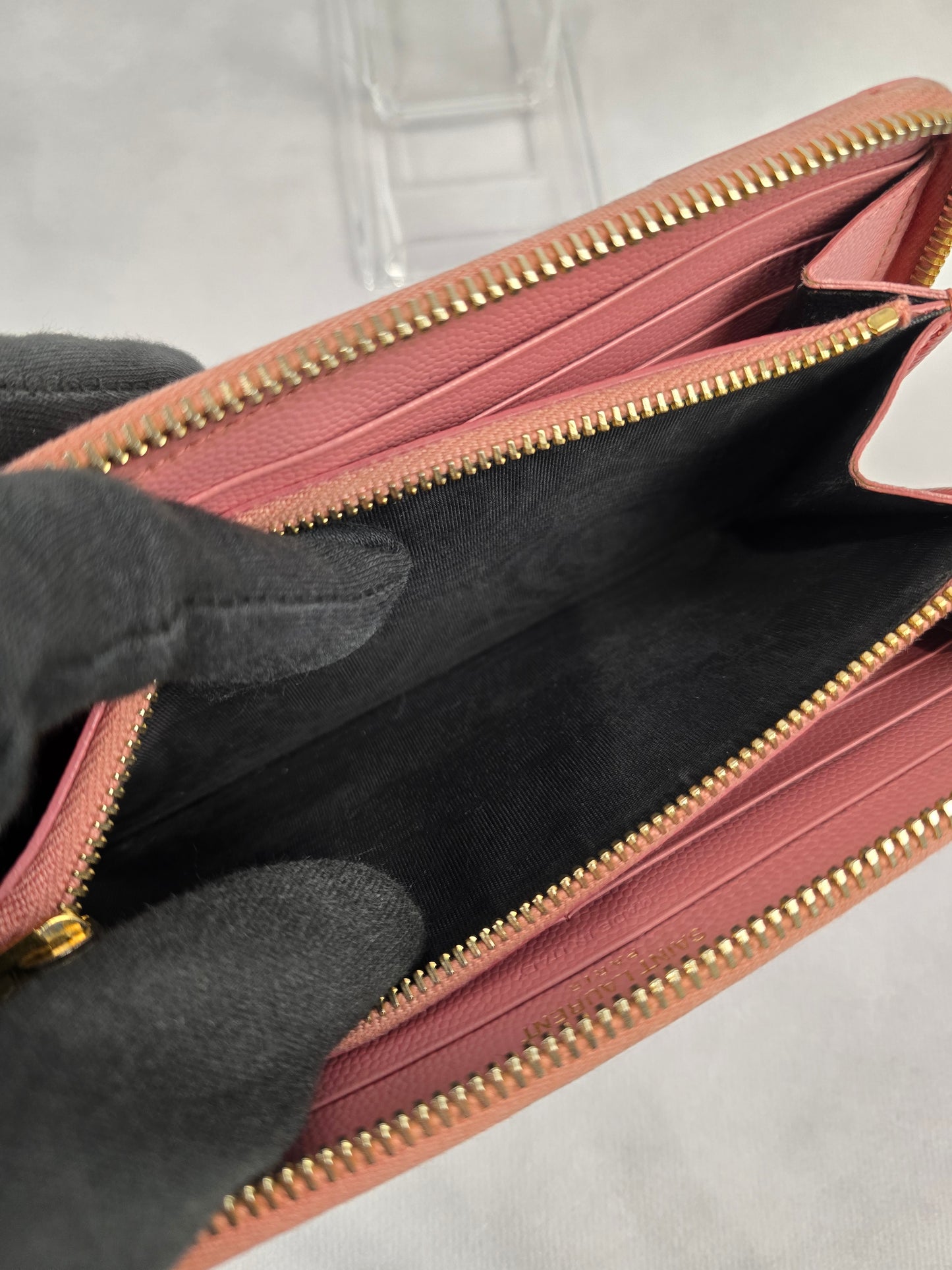 YSL Cassandre Matelasse Zip Around Wallet in Pink