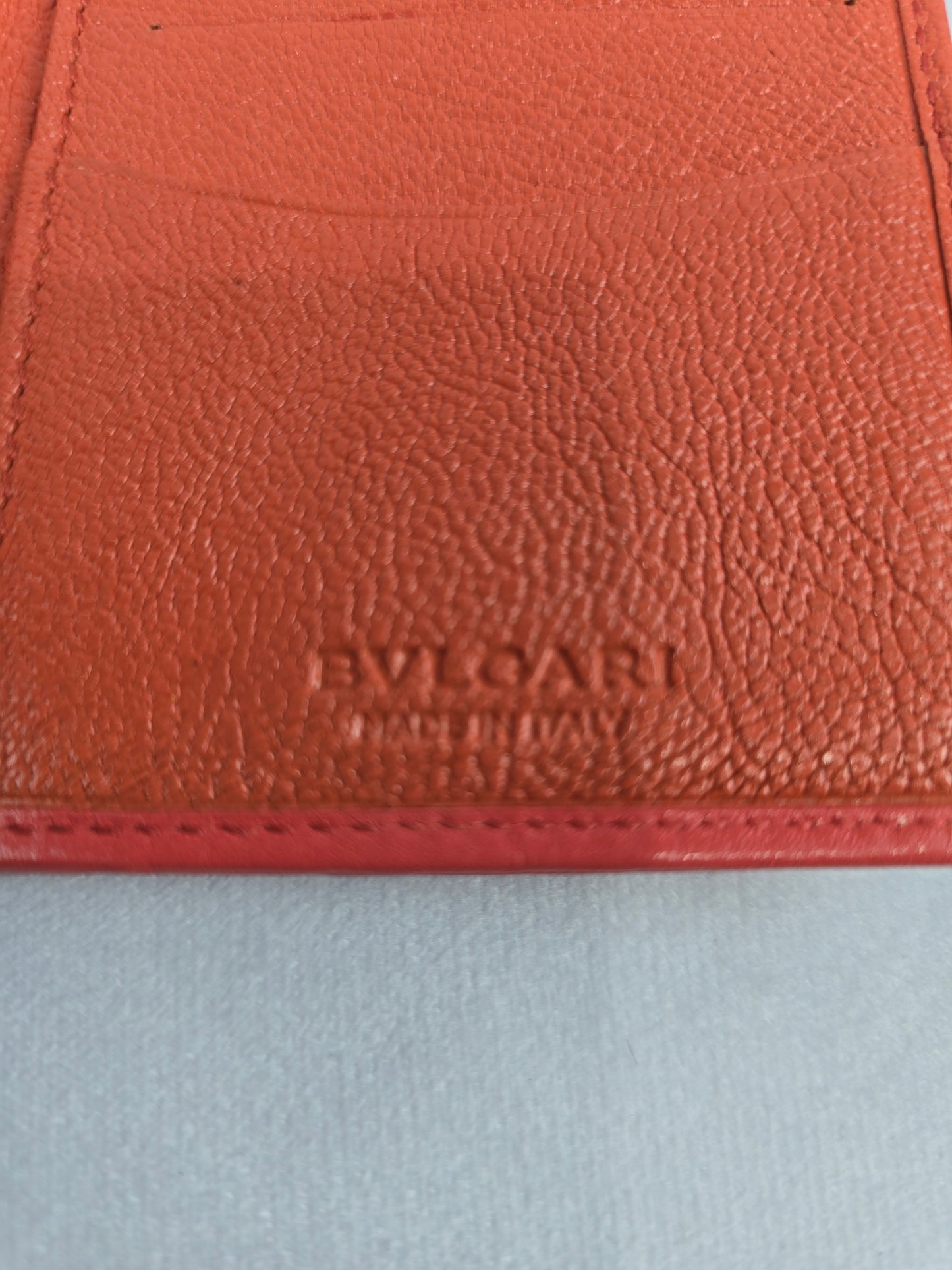 Bvlgari Textured leather Orange Card Holder