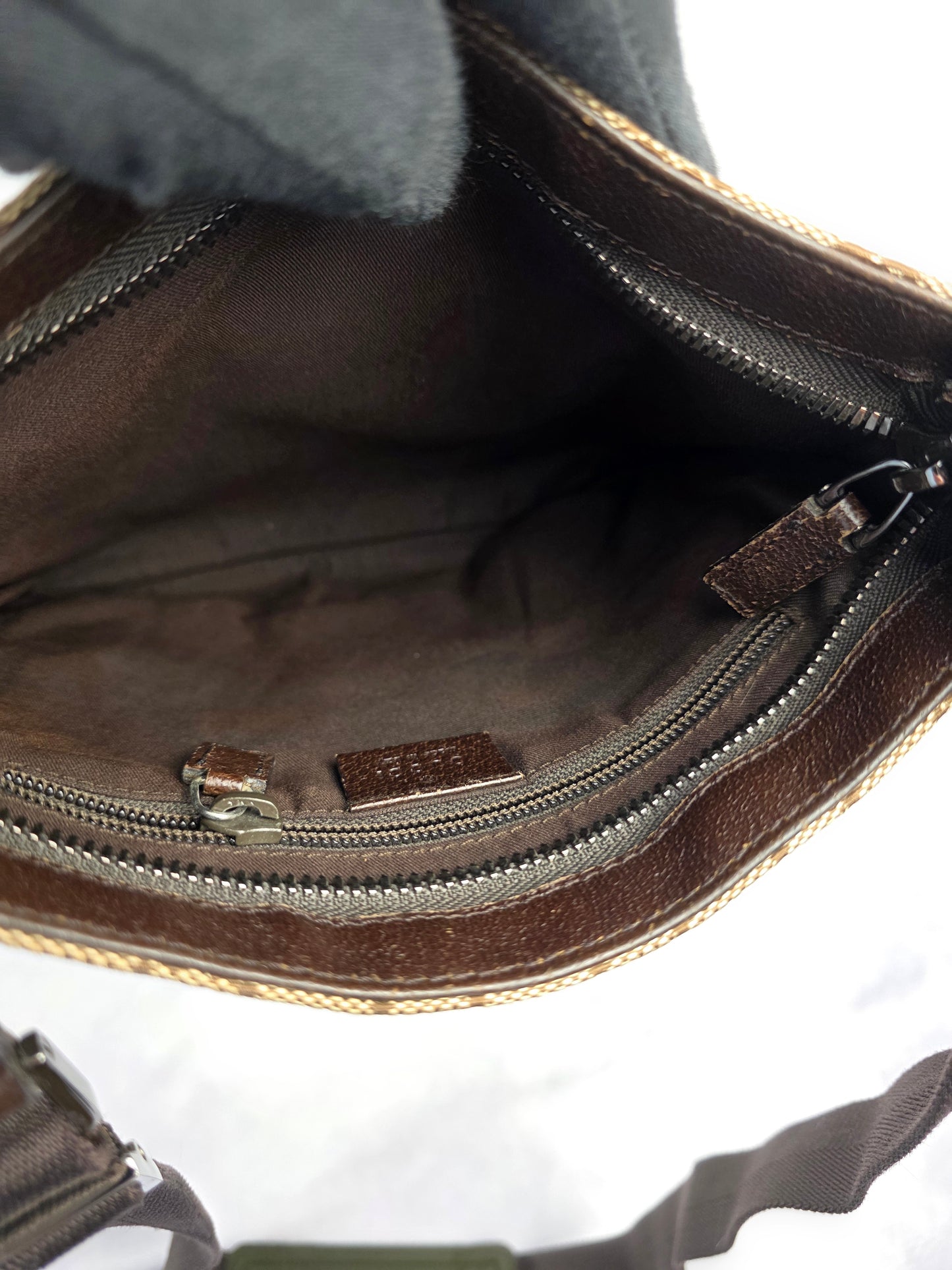 Gucci Beige and Dark Brown GG Canvas Flat Messenger Bag