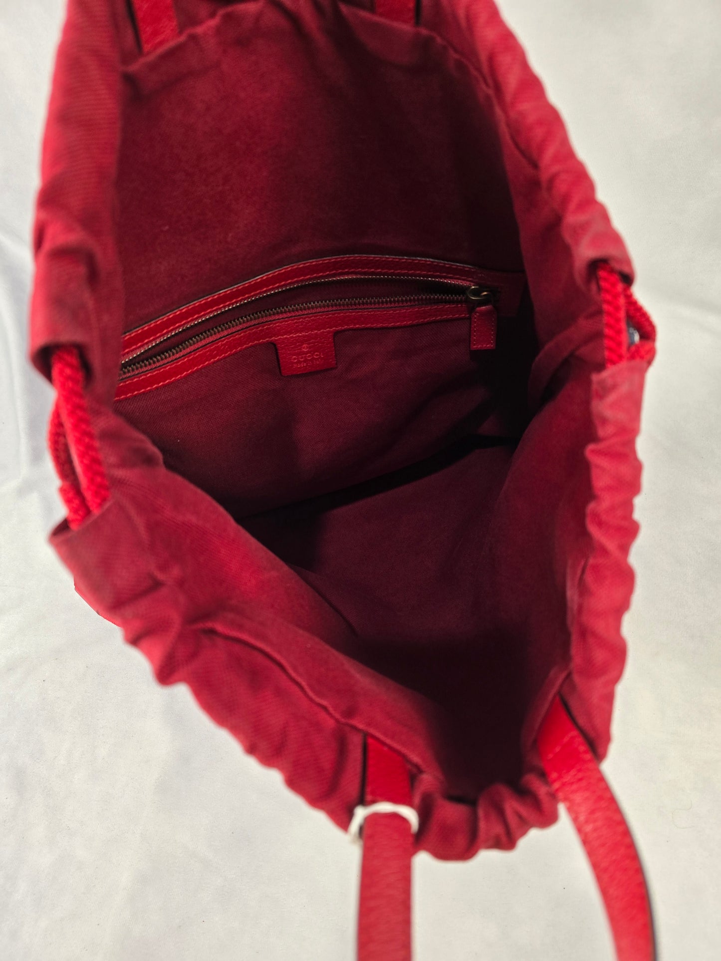 Gucci Canvas Logo Sylvie Stripe Drawstring Backpack