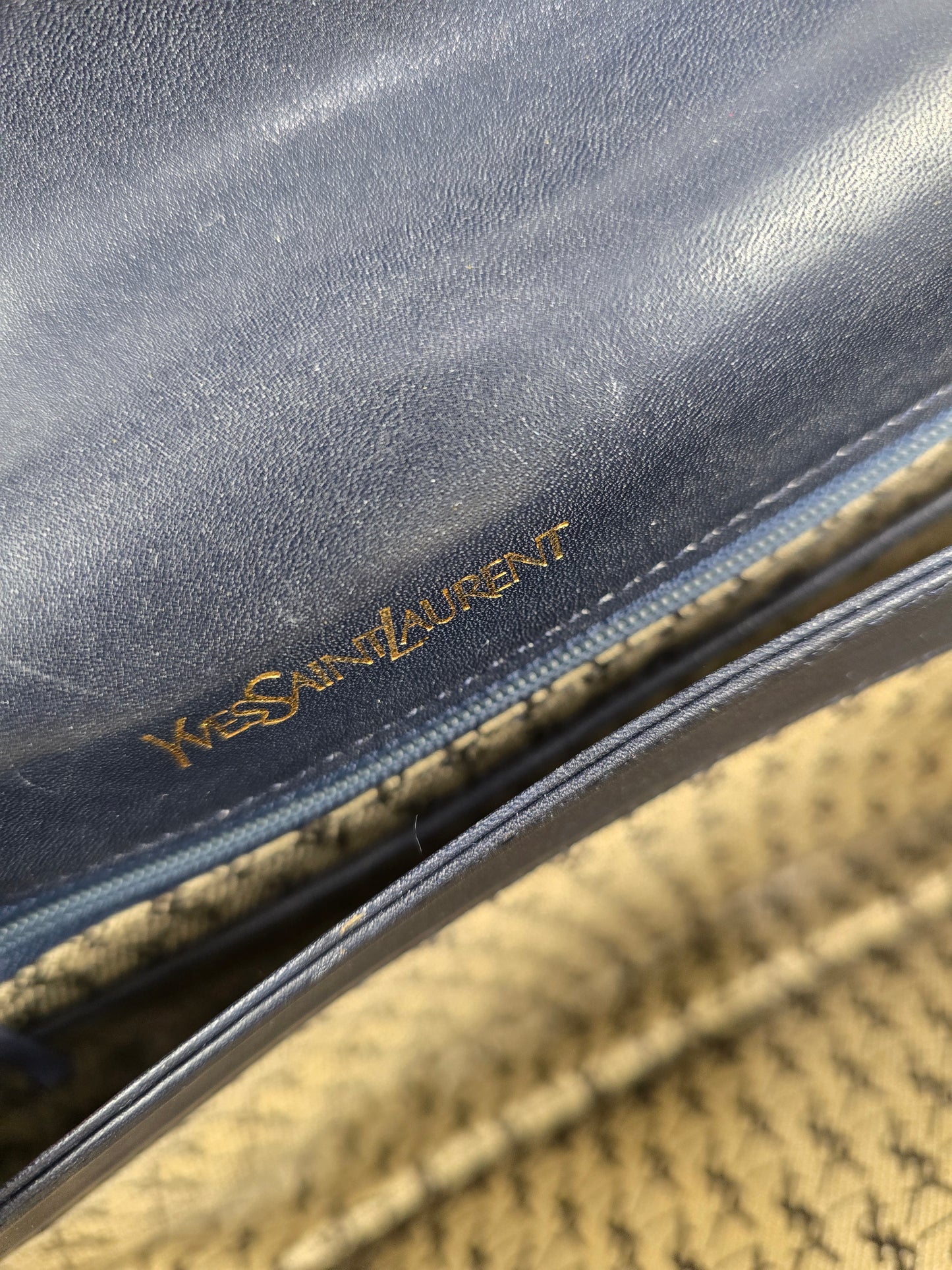 YSL Vintage Navy Leather Shoulder Bag