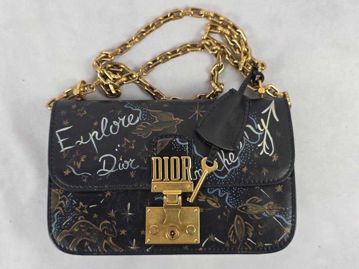 Christian Dior Black Lambskin "Dior In The Sky" Dioraddict Small Flap Bag