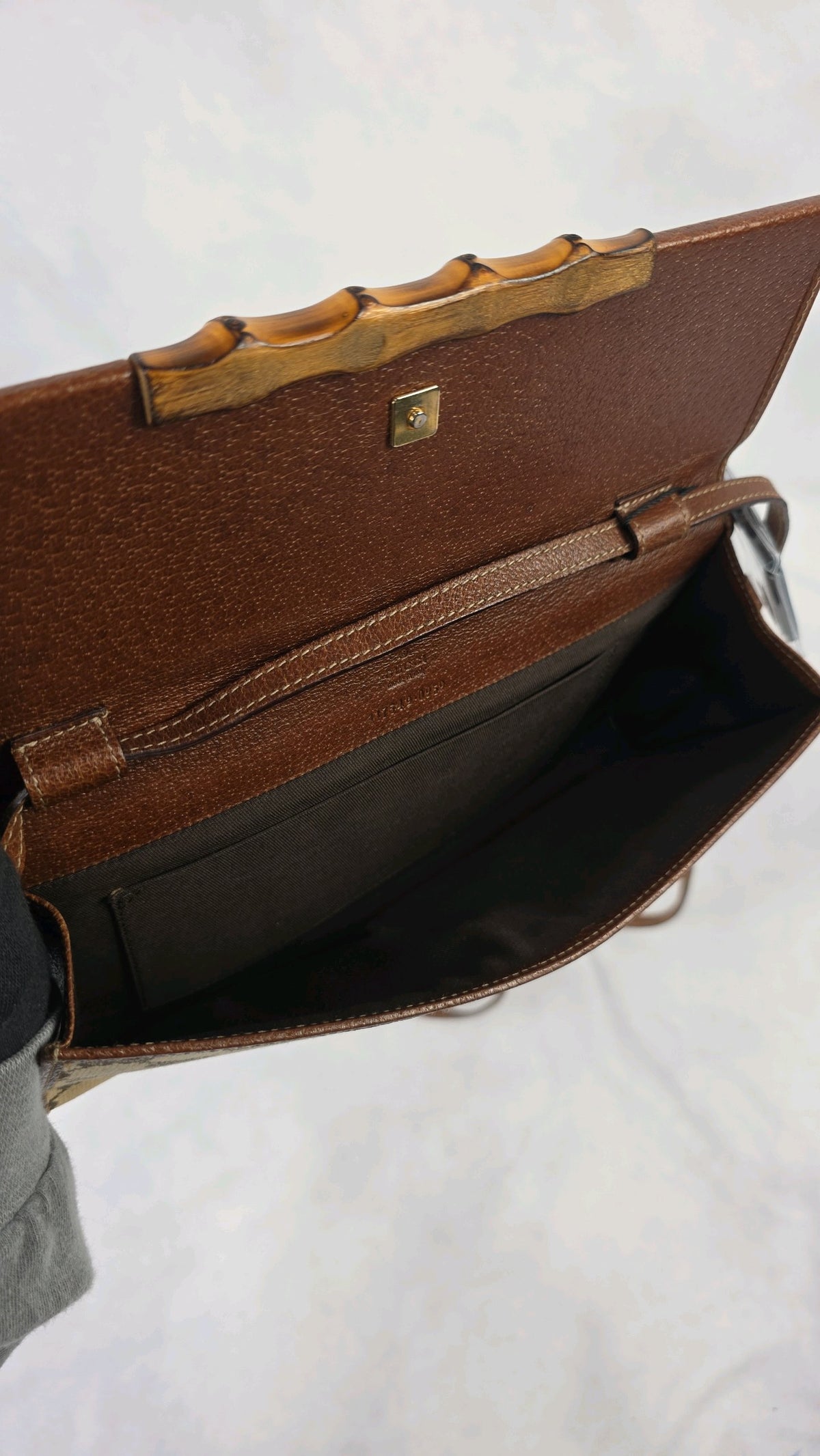 Vintage Gucci GG Canvas Bamboo Bar Crossbody Clutch Bag