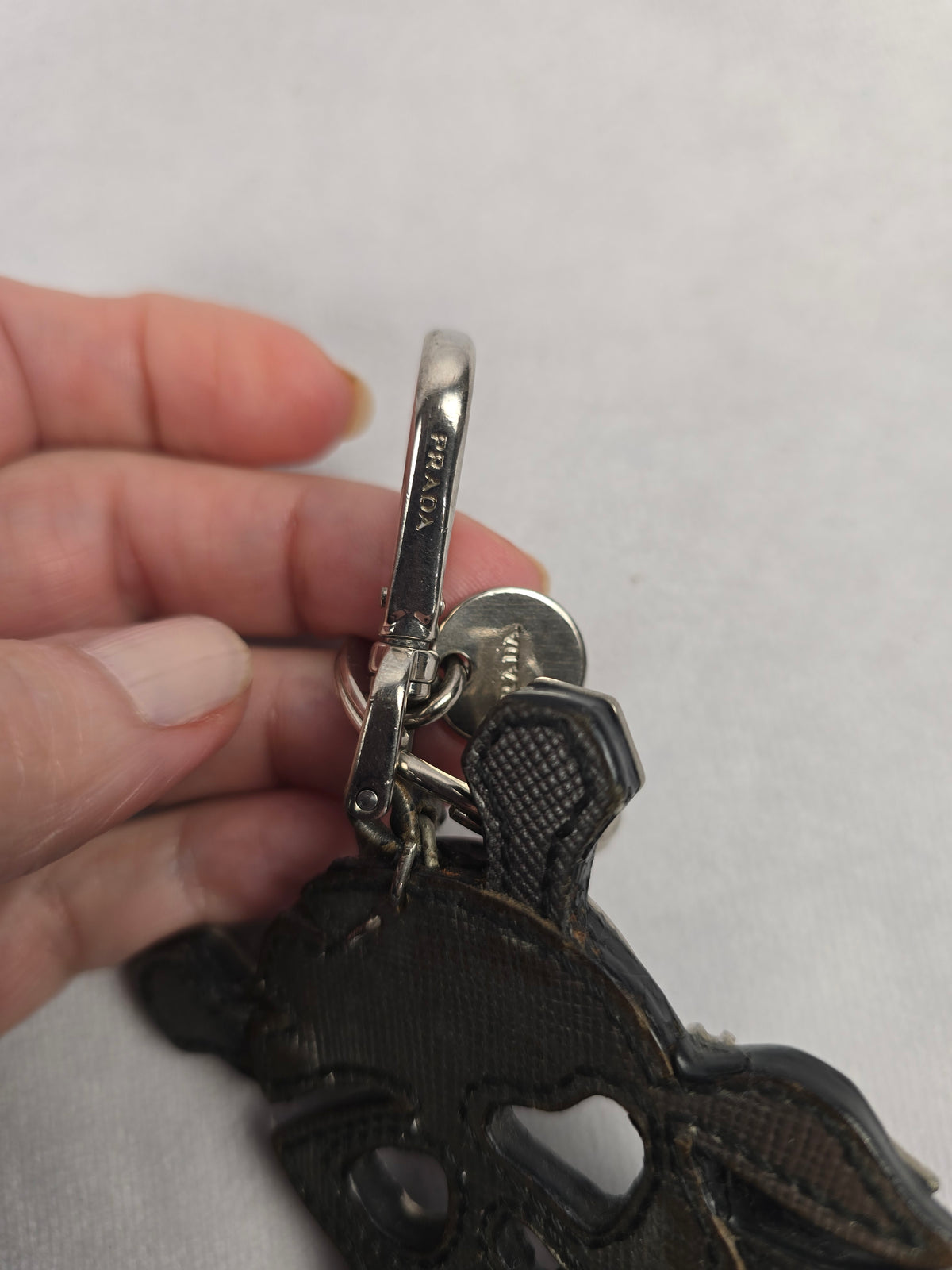 Prada Vintage Saffiano Leather Skull Bag Charm/Key Chain