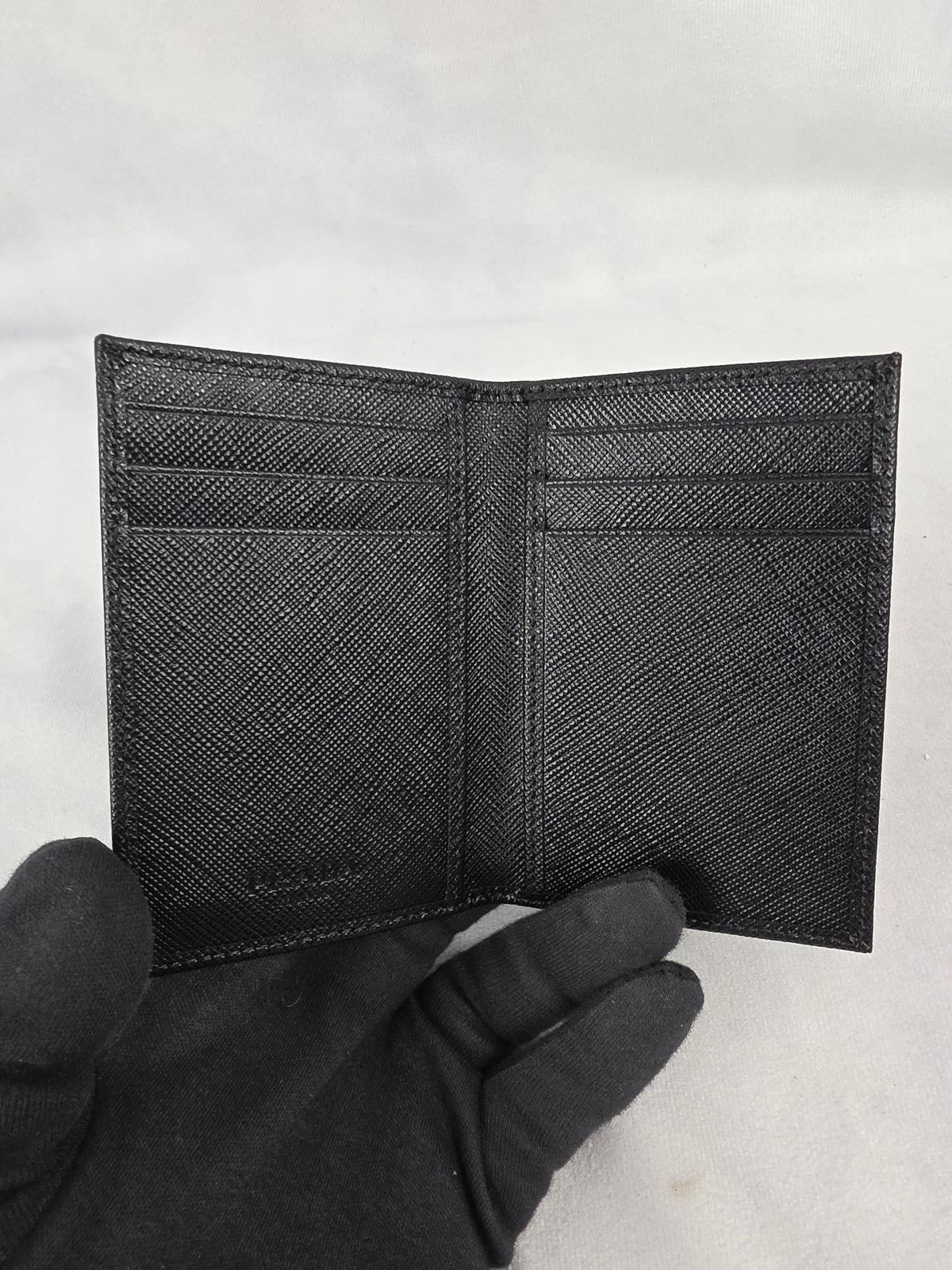 Prada Saffiano Black Leather Slim Card Holder Wallet