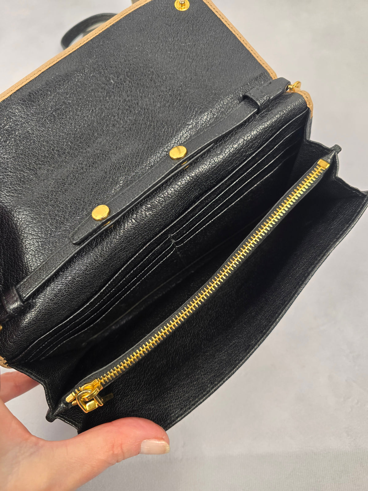 Miu Miu Madras Goat Leather Bi-Color Wallet on Chain