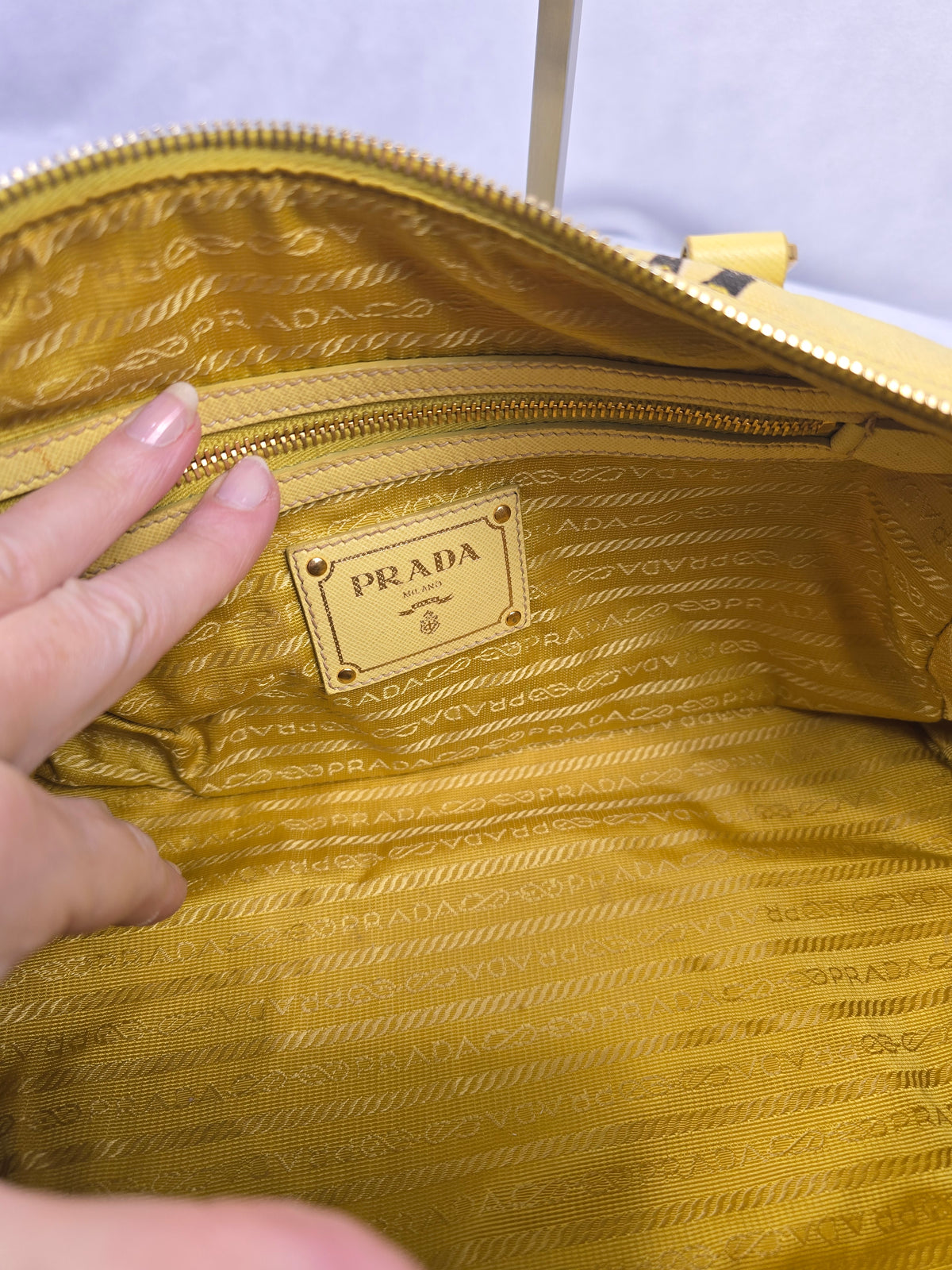 Prada Western Print Canvas Yellow Satchel/Boston Bag