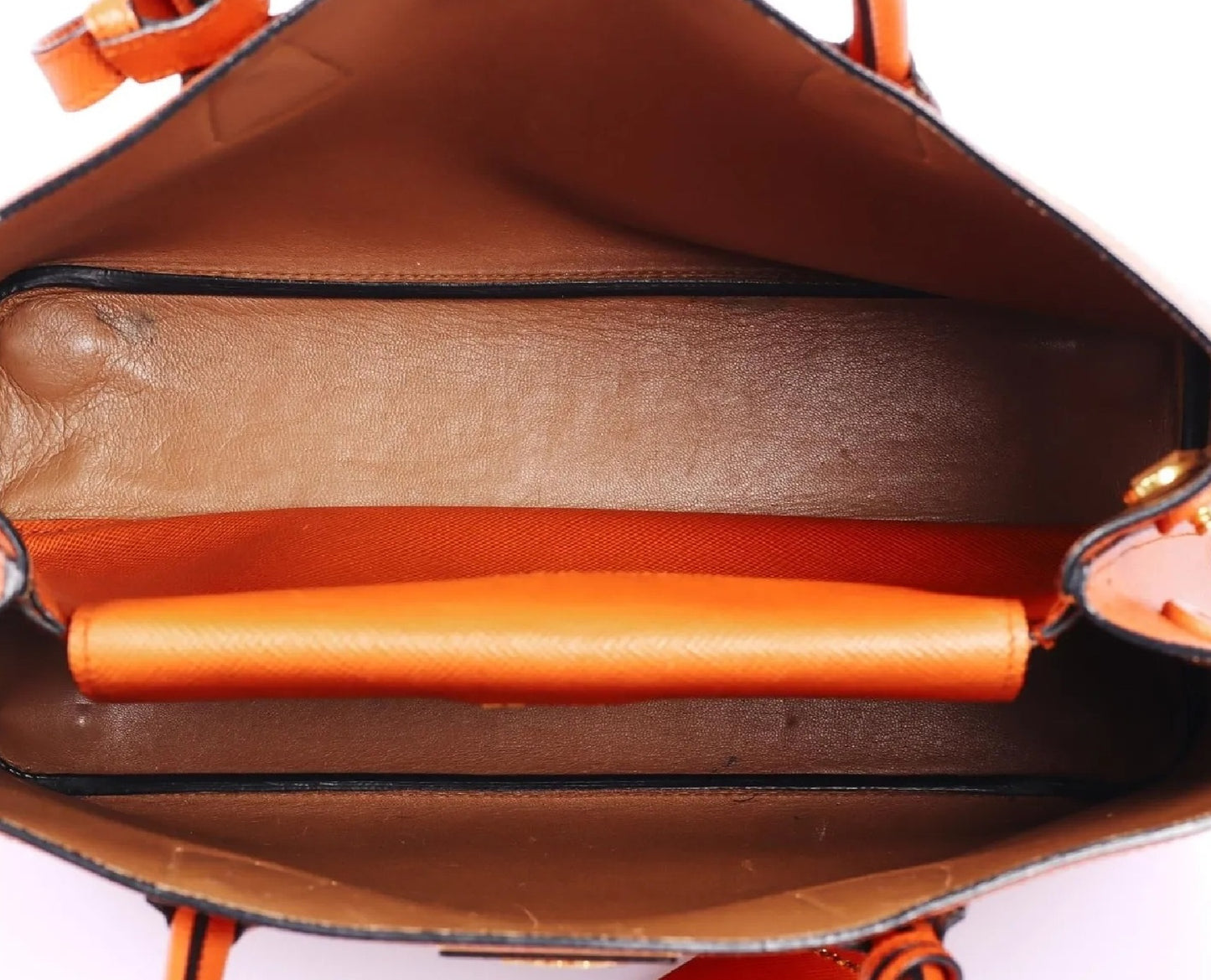 Prada Saffiano Orange Cuir Double Handle Tote Bag