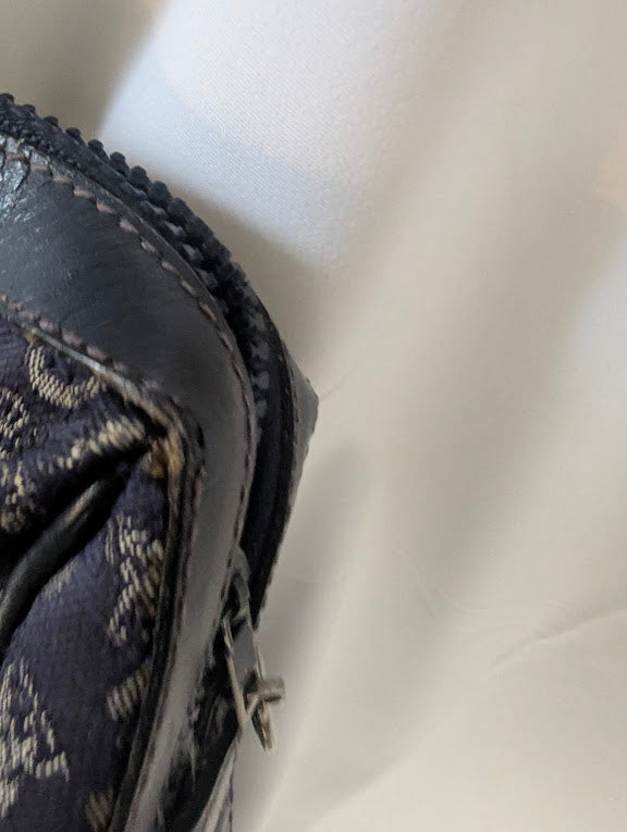 Celine Vintage Macadam Canvas Navy Carriage Logo Boston Handbag