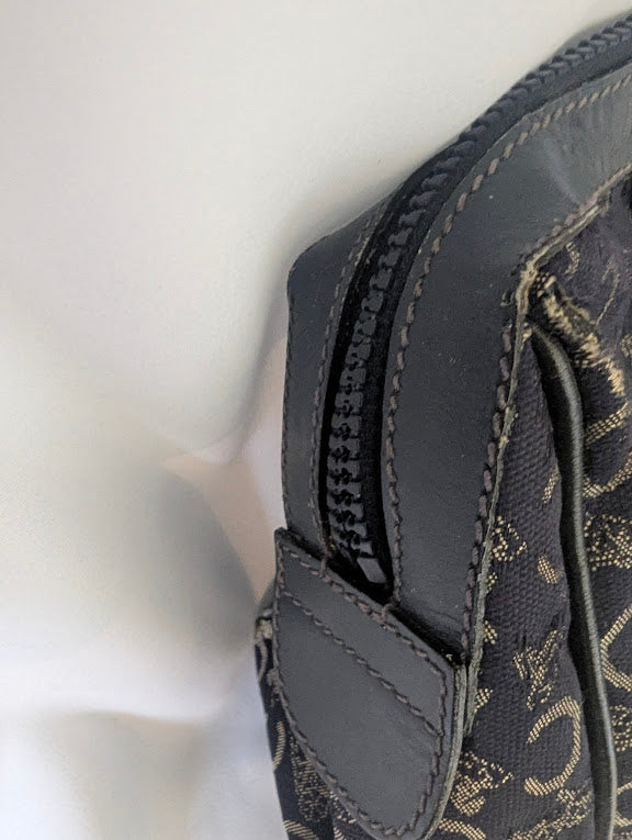 Celine Vintage Macadam Canvas Navy Carriage Logo Boston Handbag