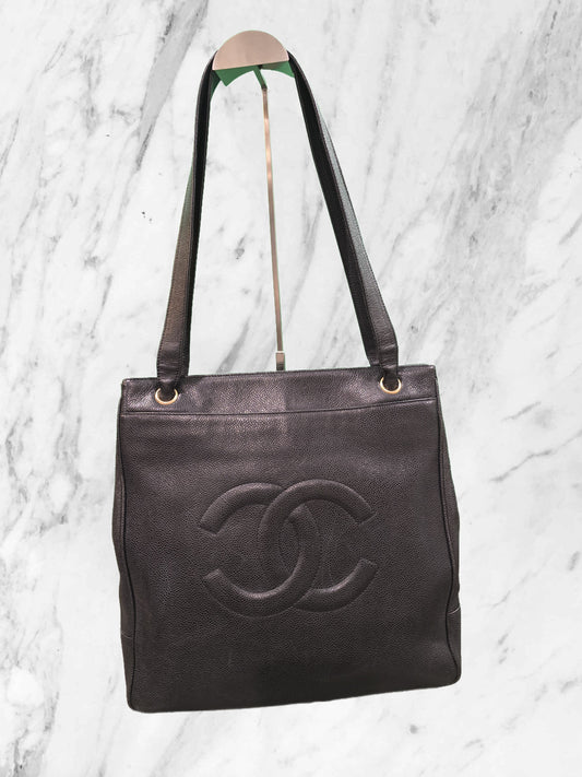 CHANEL BLACK CAVIAR LEATHER TOTE - Squared Edges Series 2