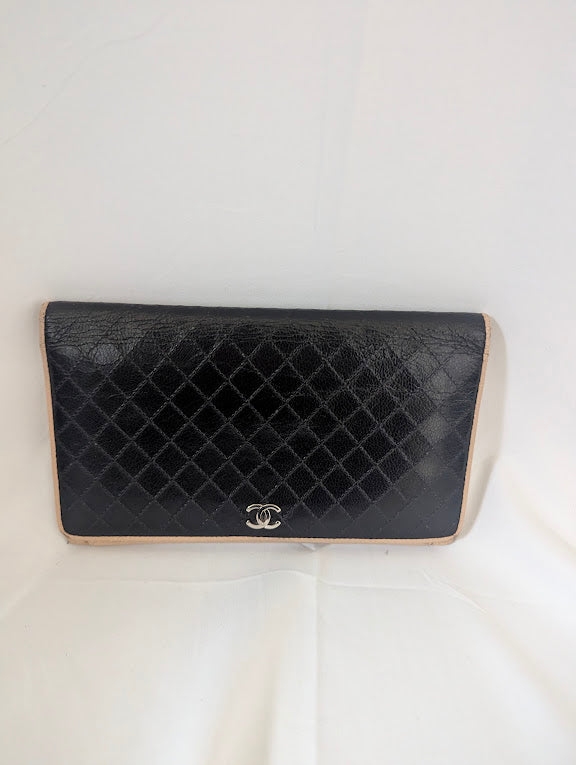 Chanel Black with Tan Piping Bifold Long Wallet