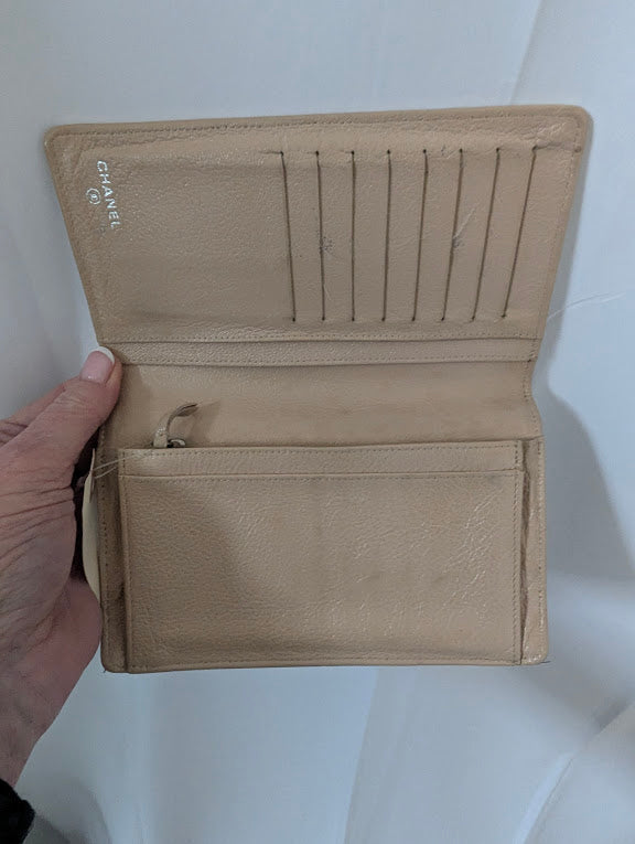 Chanel Black with Tan Piping Bifold Long Wallet
