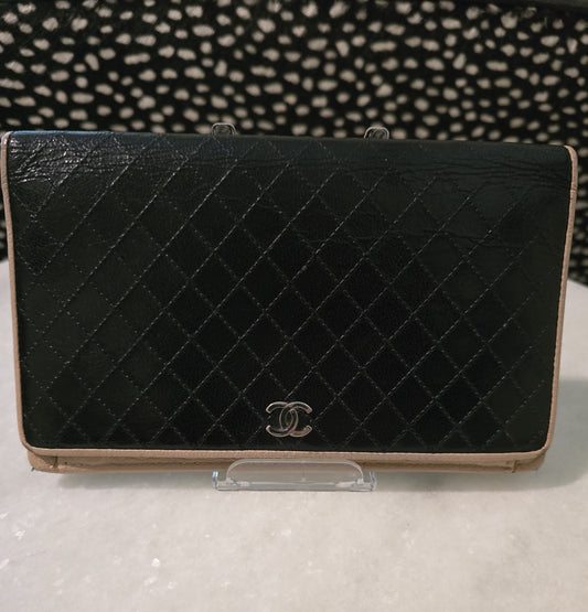 Chanel Black with Tan Piping Long Wallet