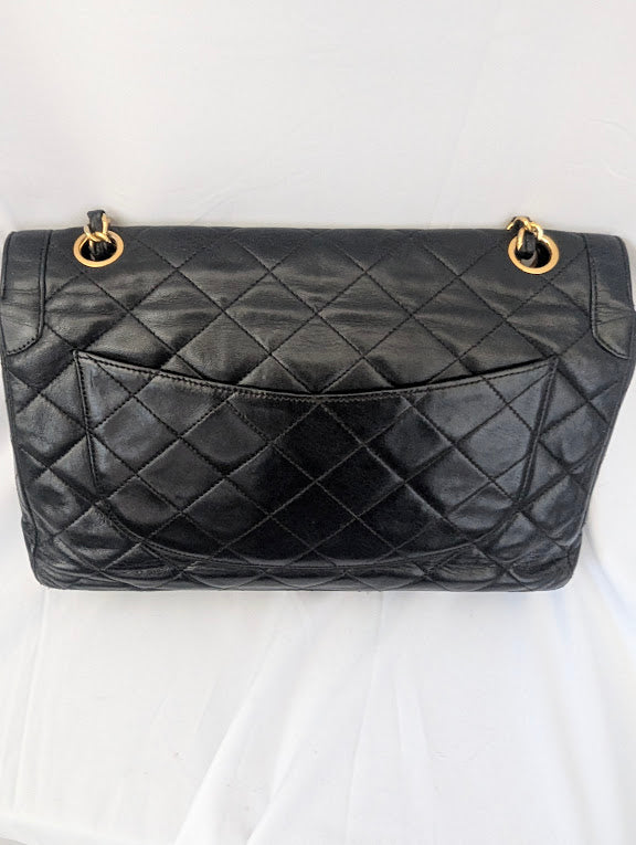 Chanel Vintage Paris Limited Edition Black Lambskin Double Flap Bag