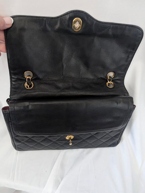 Chanel Vintage Paris Limited Edition Black Lambskin Double Flap Bag