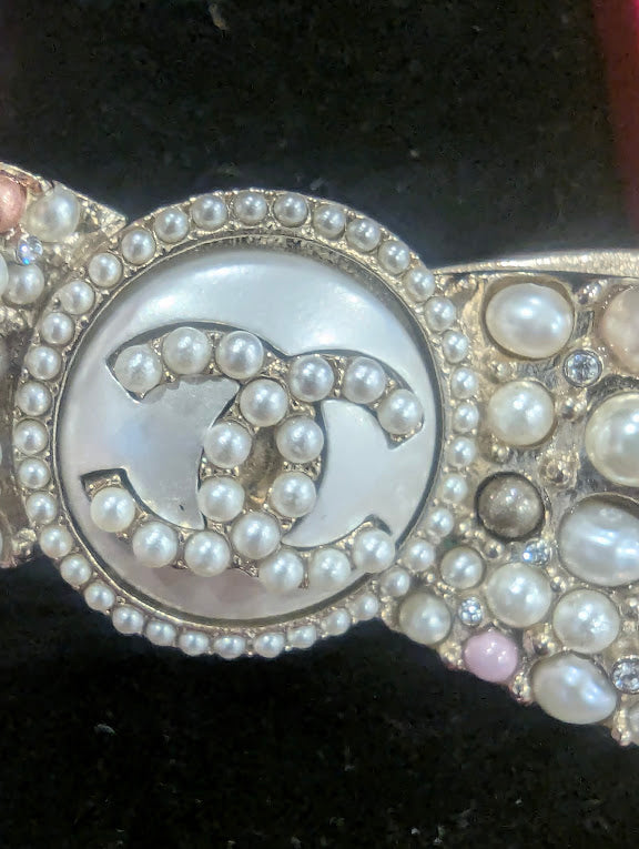 Chanel Pearl Embellished Logo Brooch