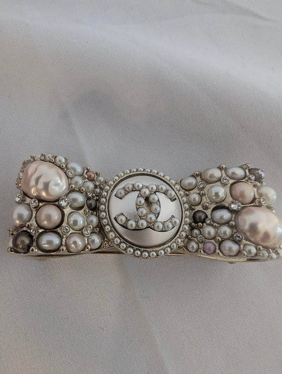 Chanel Pearl Embellished Logo Brooch
