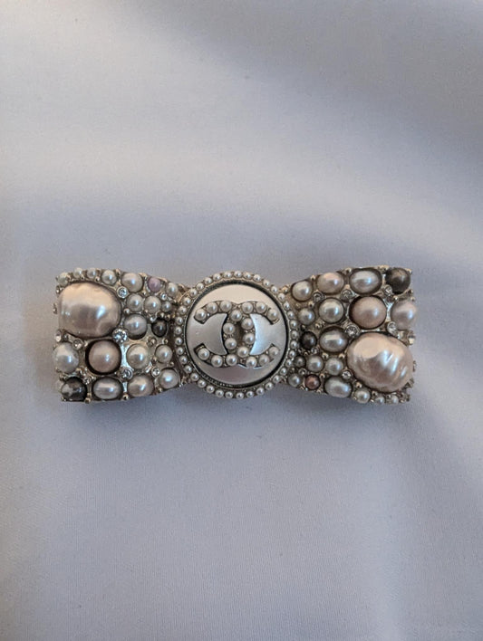 Chanel Pearl Embellished Logo Broche