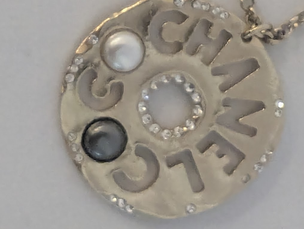Chanel Pearl Embellished Logo Medallion Necklace