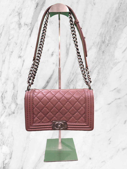 CHANEL QUILTED CAVIAR BRONZE PINK MEDIUM BOY BAG