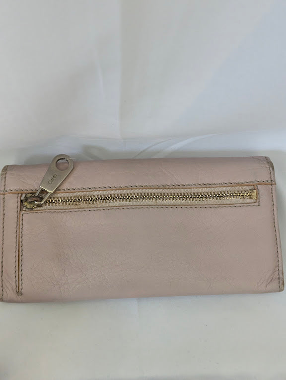 Chloe Light Pink Wallet with Silver Metal Bow Accent