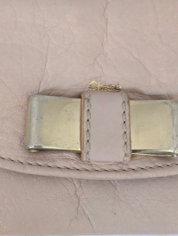 Chloe Light Pink Wallet with Silver Metal Bow Accent