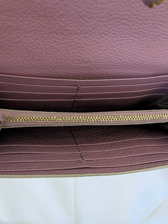 Chloe Mauve Wallet with Tie Metal Accent in Box