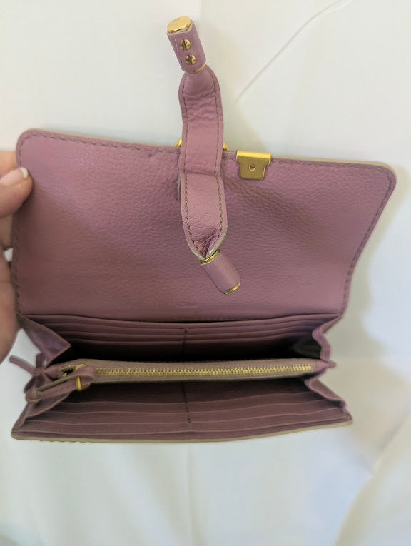 Chloe Mauve Wallet with Tie Metal Accent in Box