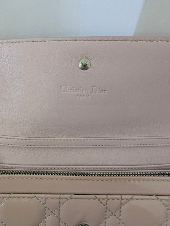 Dior 2013 Patent Leather Cannage Lady Dior Light Pink Quilted Wallet in Box